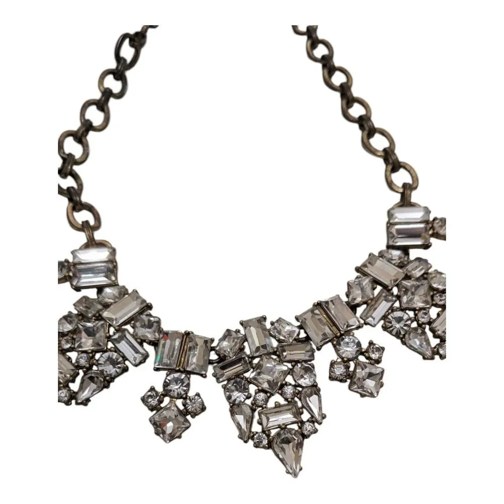 J Crew Faceted Crystal Rhinestone Geometric Cluster Necklace Gold‎ Tone - Picture 2 of 5